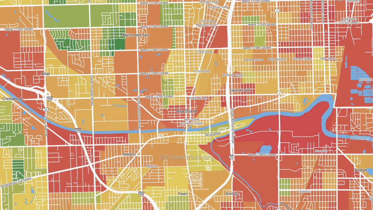 Blue Island, IL Map of Theft Rates