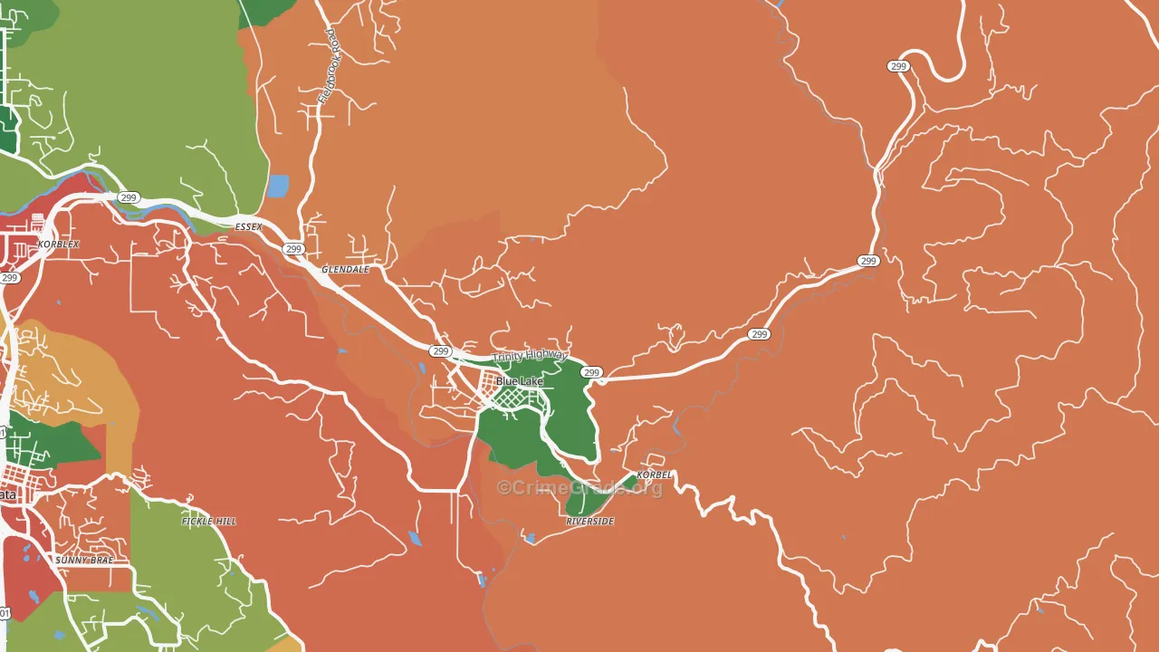 Blue Lake, CA Map of Theft Rates