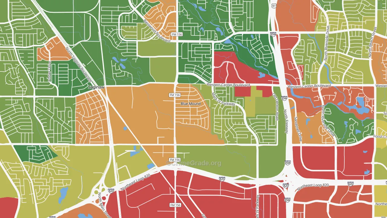 Blue Mound, TX Map of Theft Rates
