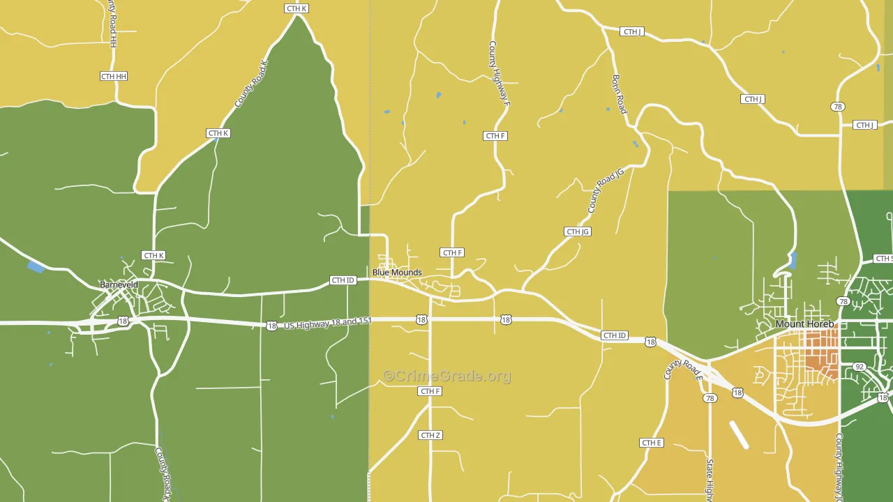 Blue Mounds, WI Map of Theft Rates