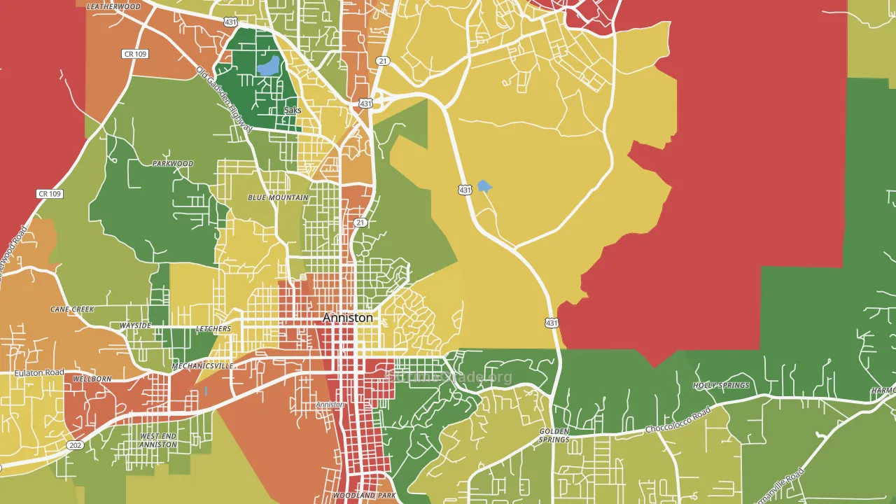 Blue Mountain, AL Map of Theft Rates