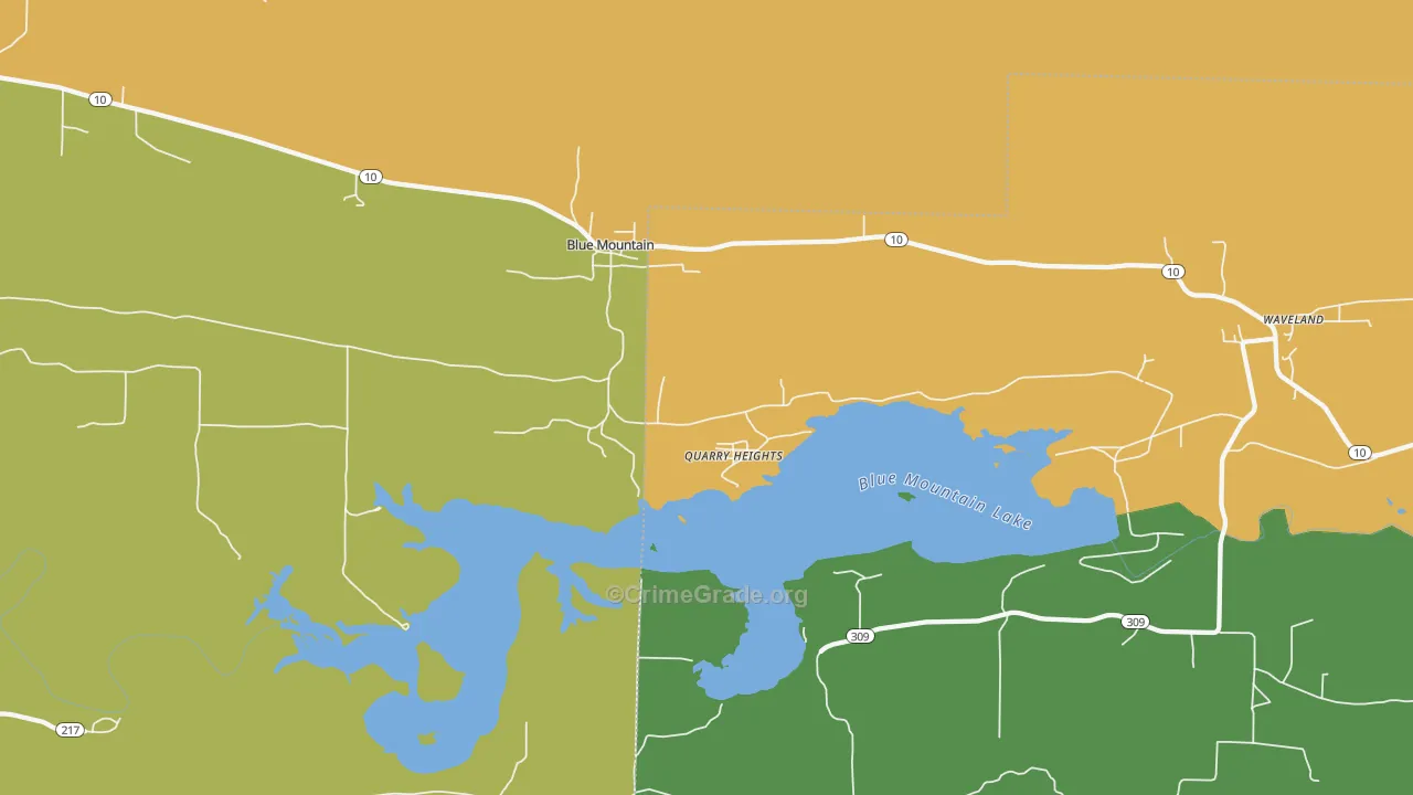 Blue Mountain, AR Map of Theft Rates