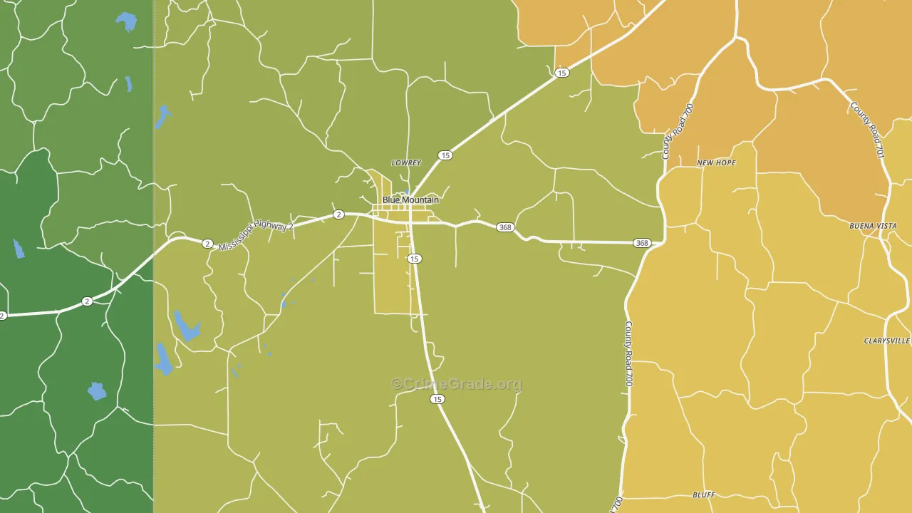 Blue Mountain, MS Map of Theft Rates