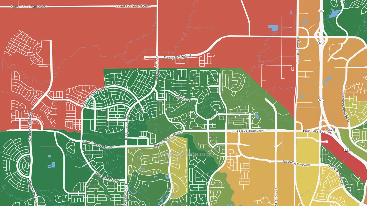 Blue Oaks, Roseville, CA Map of Theft Rates