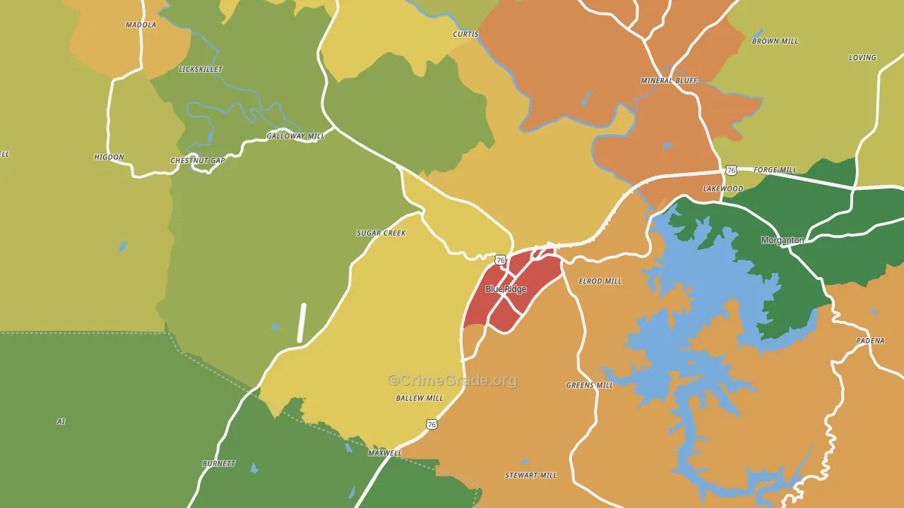 Blue Ridge, GA Map of Theft Rates