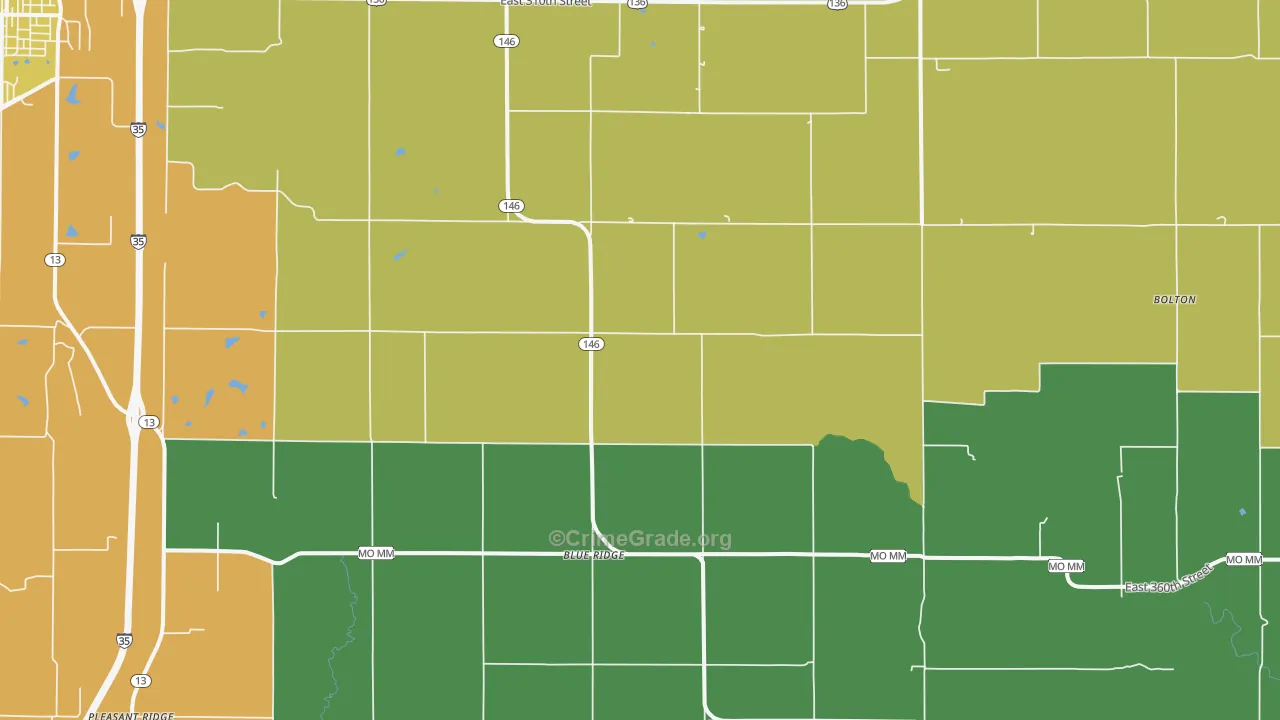 Blue Ridge, MO Map of Theft Rates