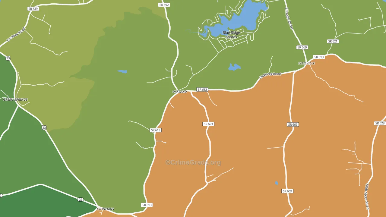 Blue Ridge Shores, VA Map of Theft Rates
