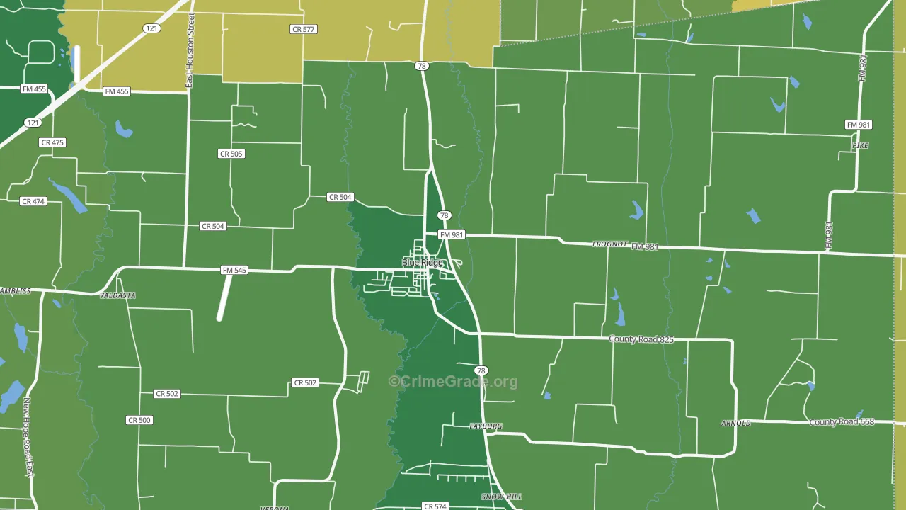 Blue Ridge, TX Map of Theft Rates