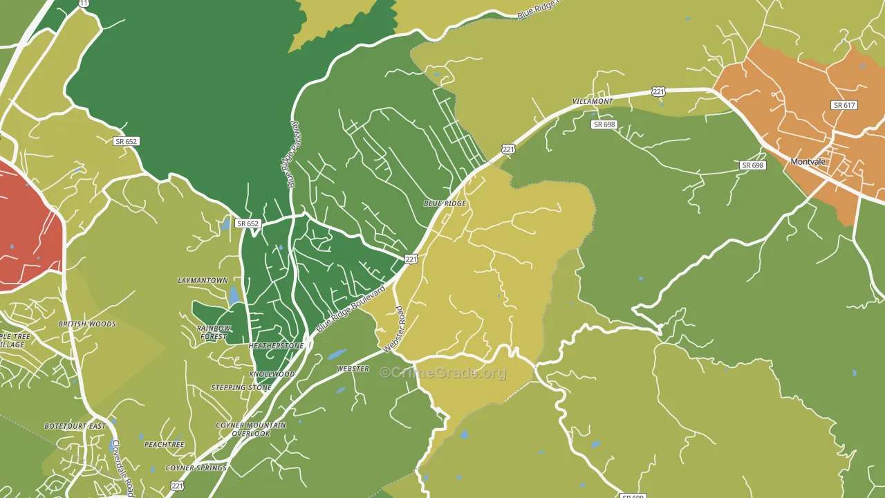 Blue Ridge, VA Map of Theft Rates