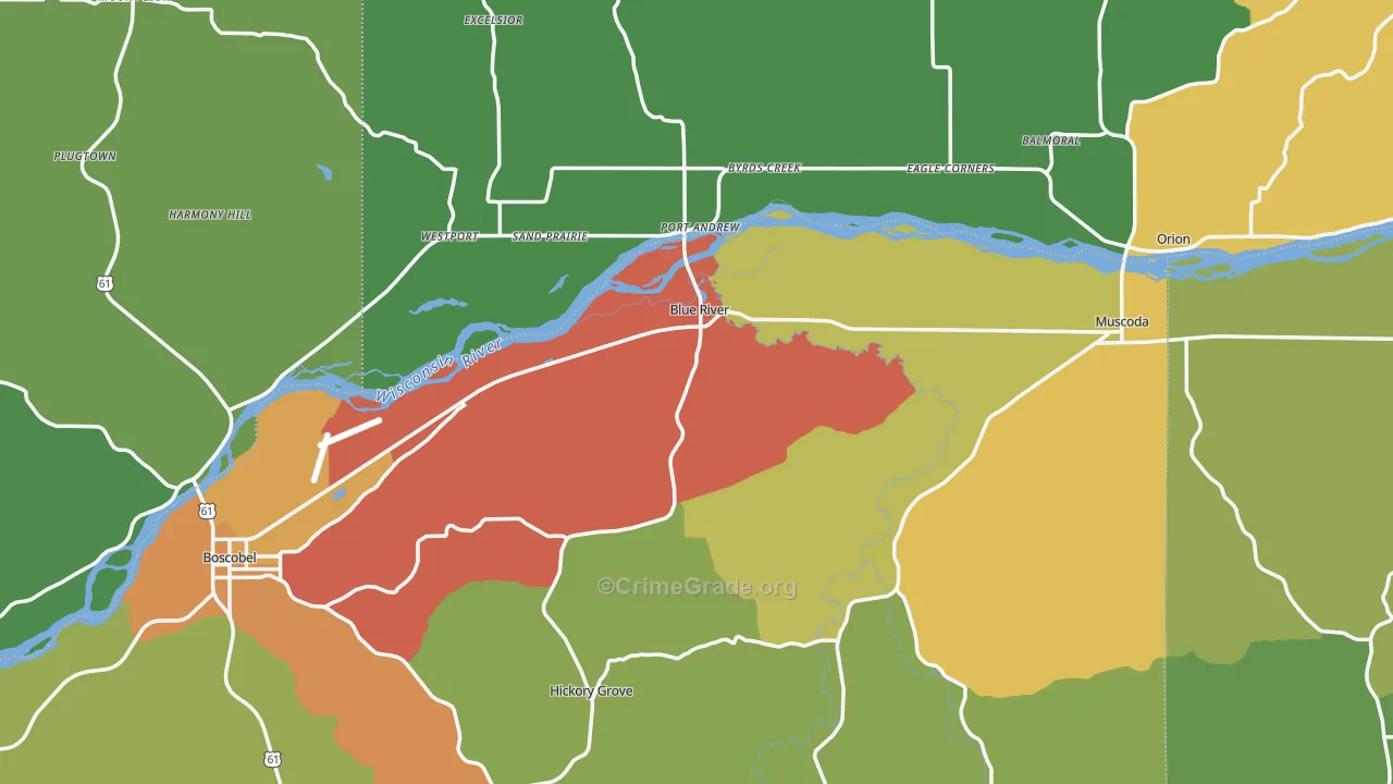 Blue River, WI Map of Theft Rates