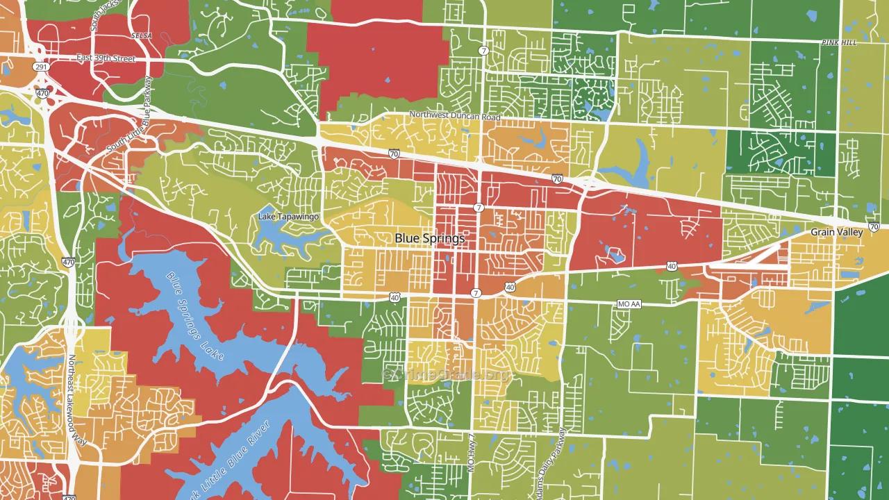 Blue Springs, MO Map of Theft Rates