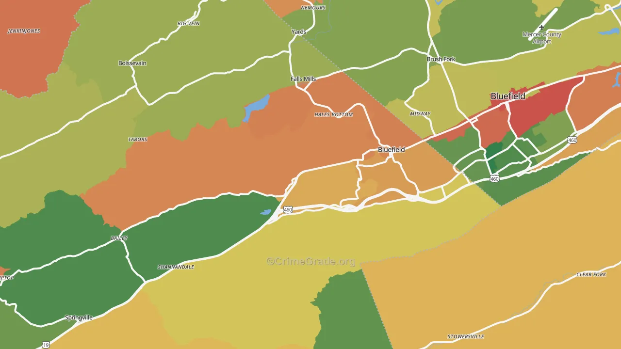 Bluefield, VA Map of Theft Rates