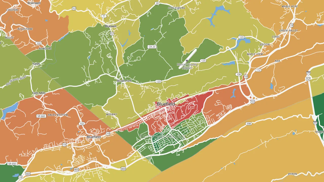 Bluefield, WV Map of Theft Rates