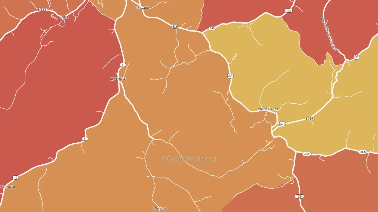 Bluehole, KY Map of Theft Rates