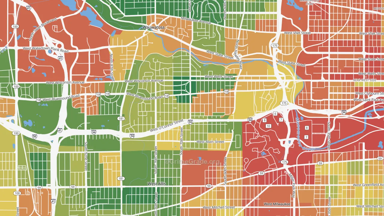 Bluemound Heights, Milwaukee, WI Map of Theft Rates