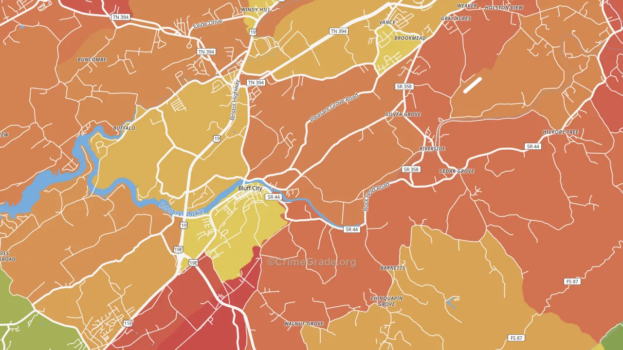 Bluff City, TN Map of Theft Rates
