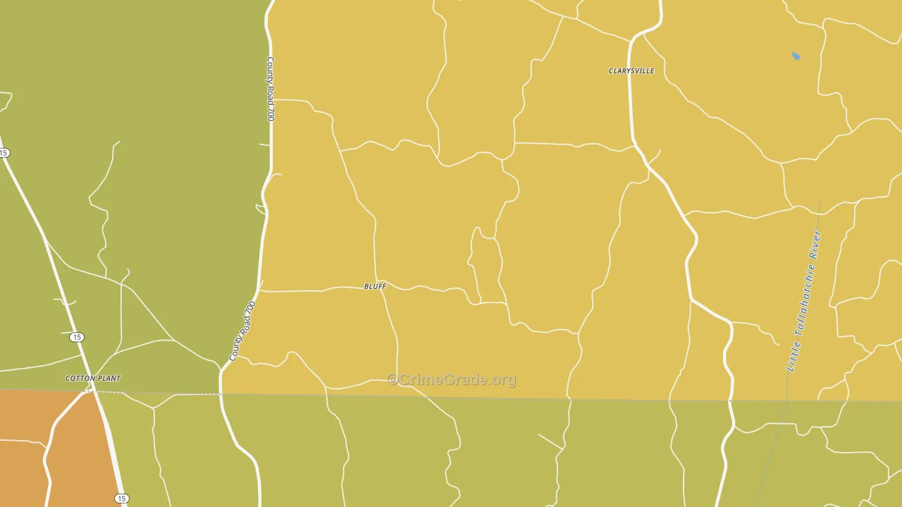 Bluff, MS Map of Theft Rates