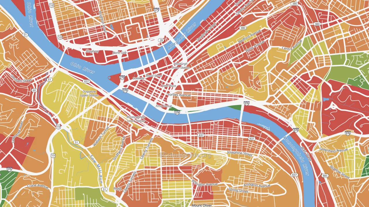 Bluff, Pittsburgh, PA Map of Theft Rates