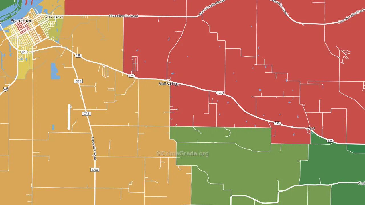 Bluff Springs, IL Map of Theft Rates