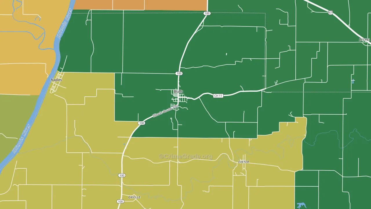 Bluffs, IL Map of Theft Rates