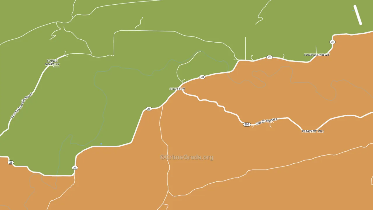 Bluffton, AR Map of Theft Rates