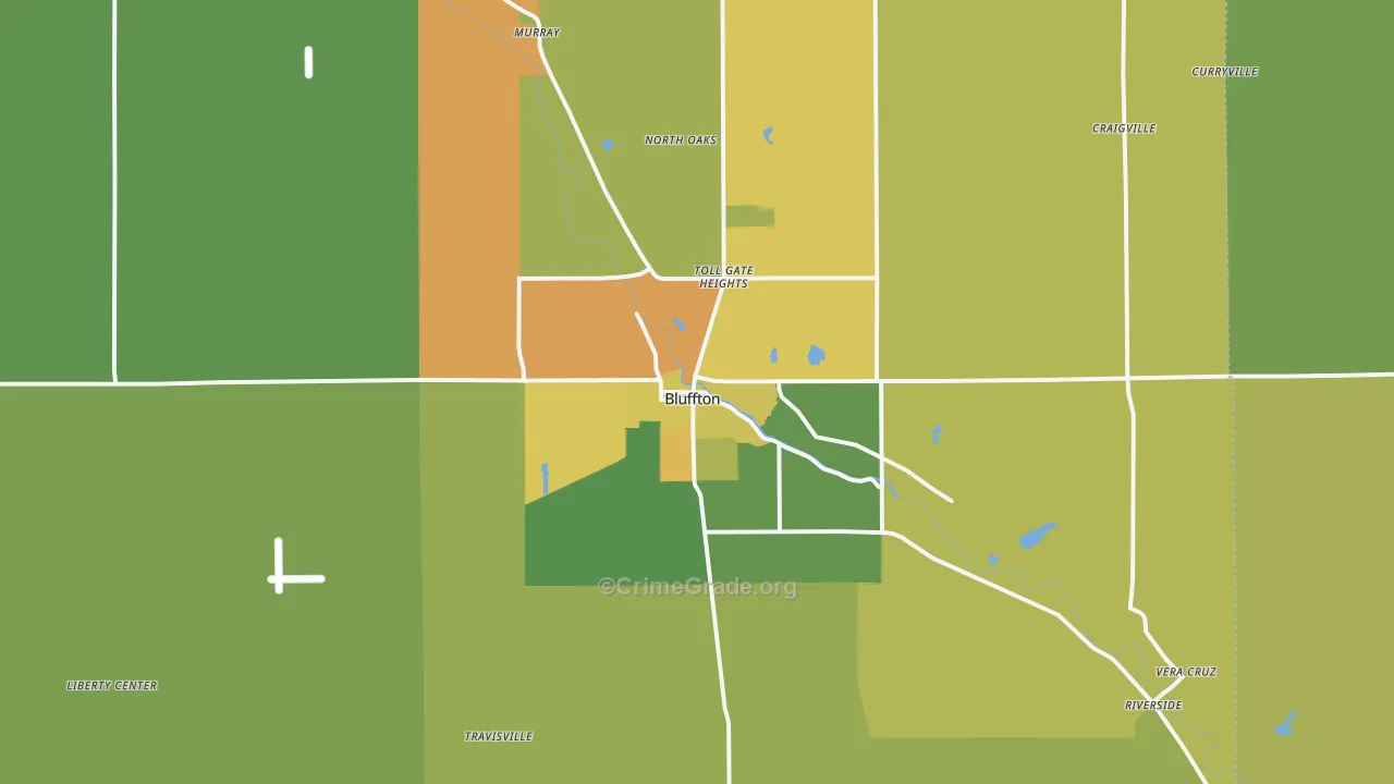 Bluffton, IN Map of Theft Rates