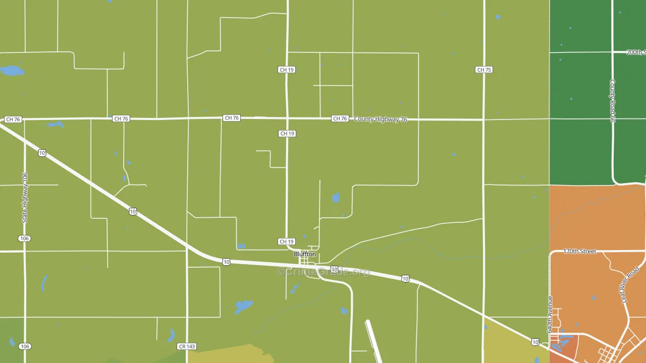 Bluffton, MN Map of Theft Rates