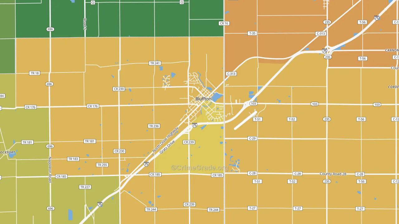 Bluffton, OH Map of Theft Rates
