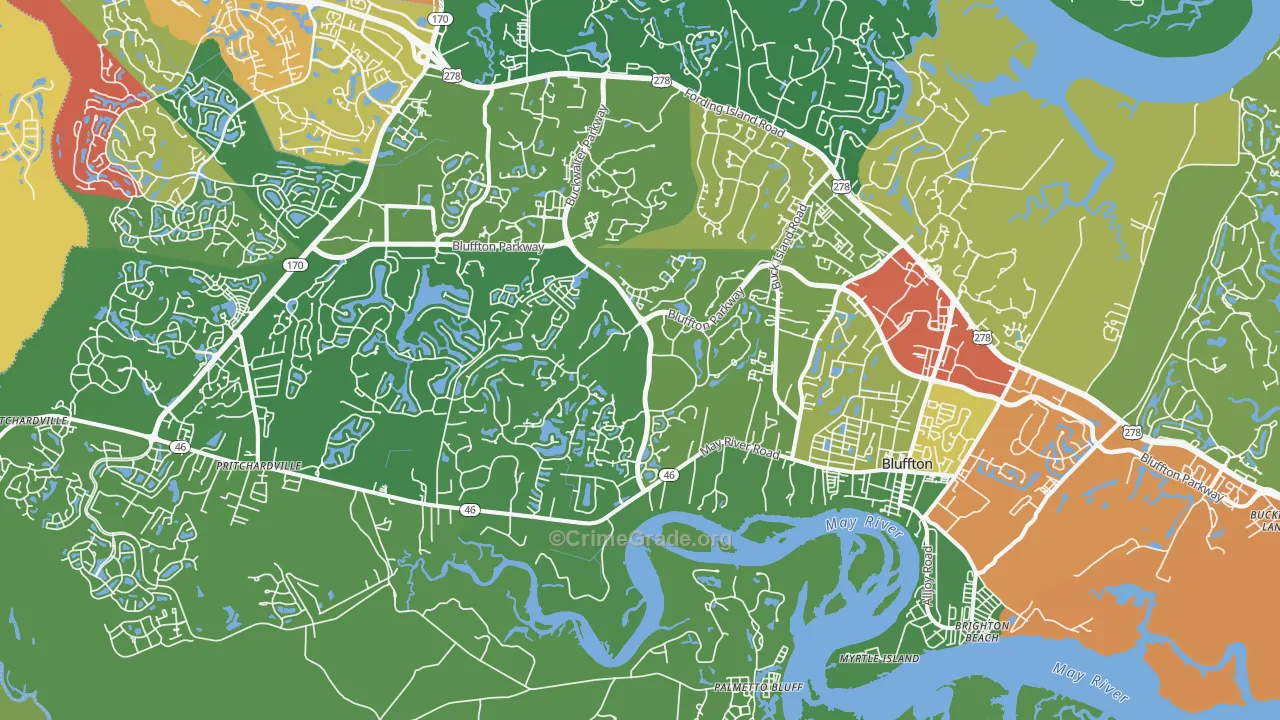 Bluffton, SC Map of Theft Rates