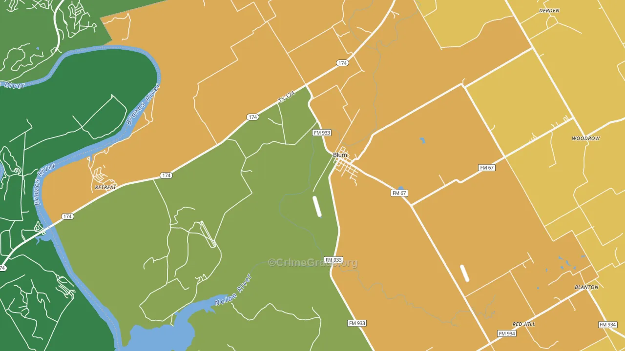Blum, TX Map of Theft Rates