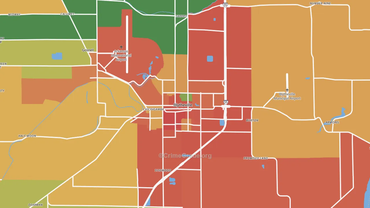 Blytheville, AR Map of Theft Rates