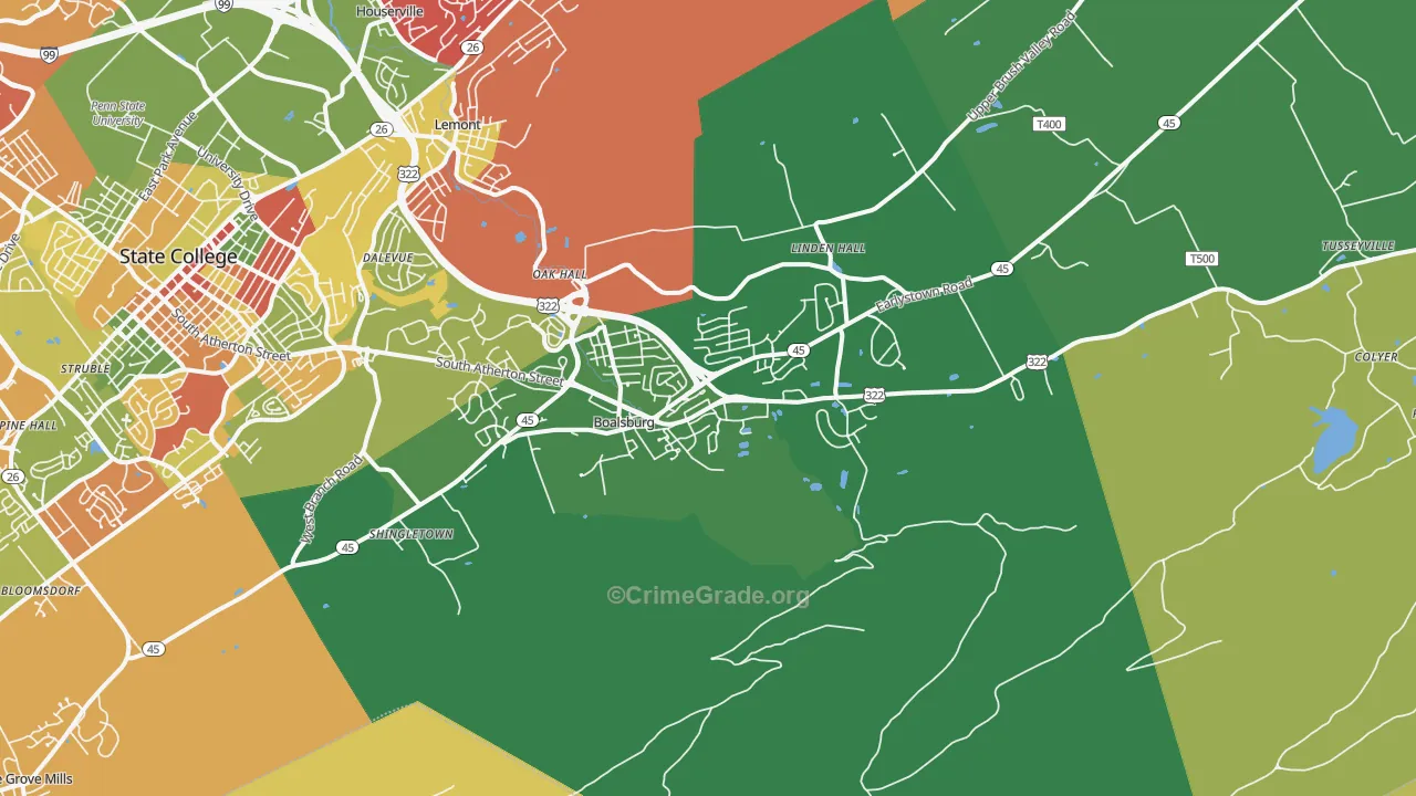 Boalsburg, PA Map of Theft Rates