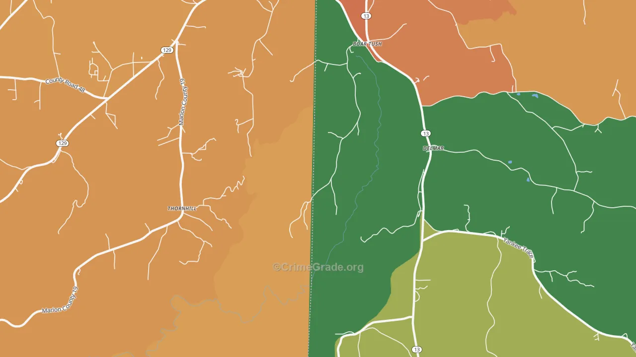 Boar Tush, AL Map of Theft Rates