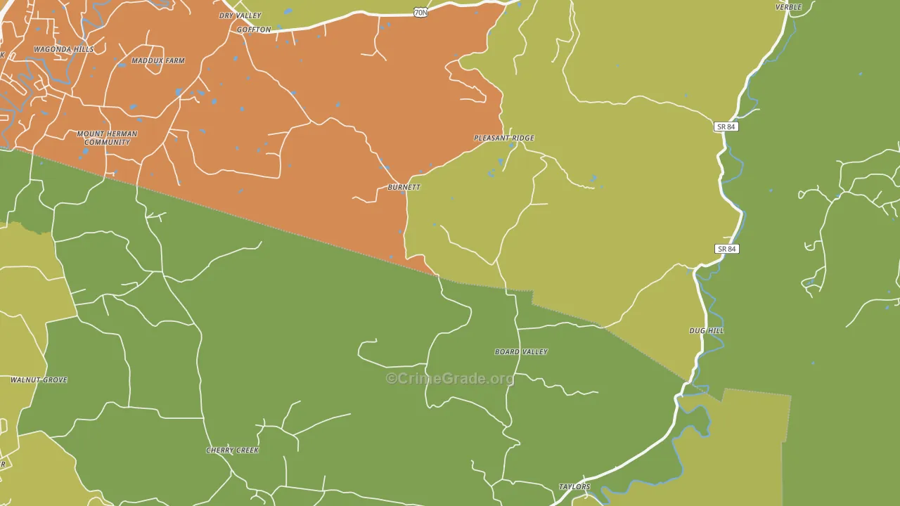 Board Valley, TN Map of Theft Rates