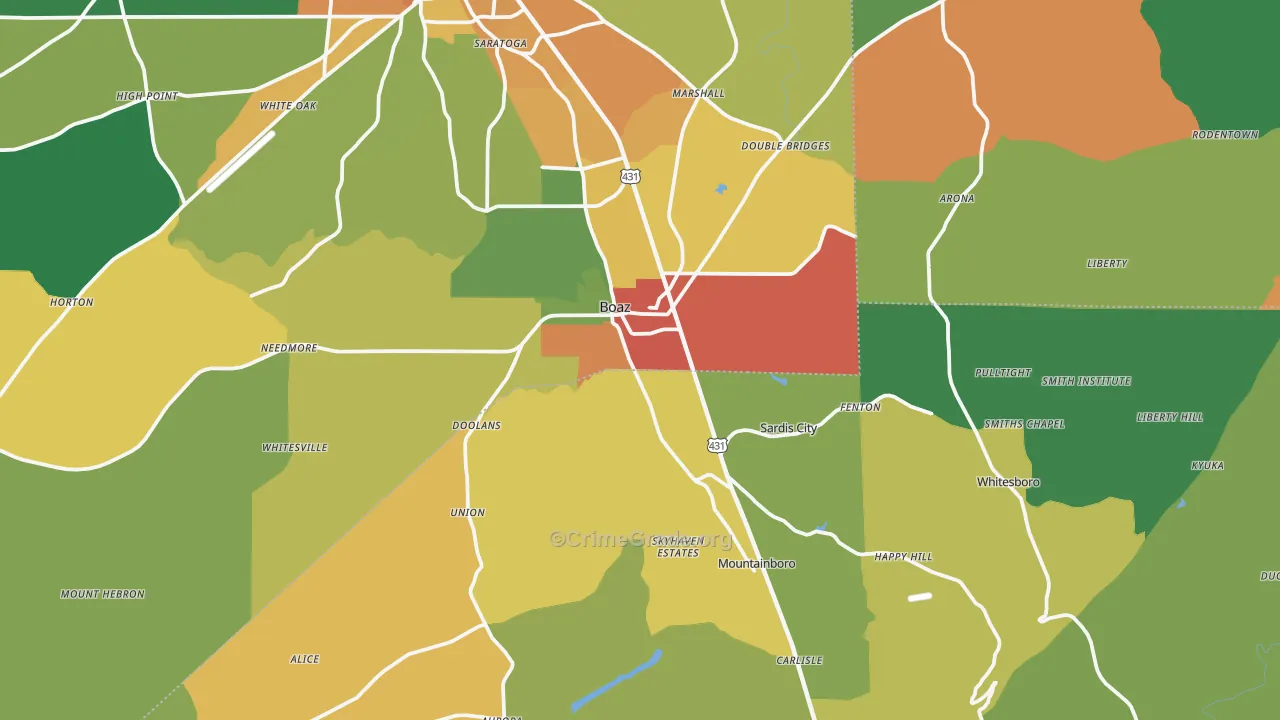 Boaz, AL Map of Theft Rates