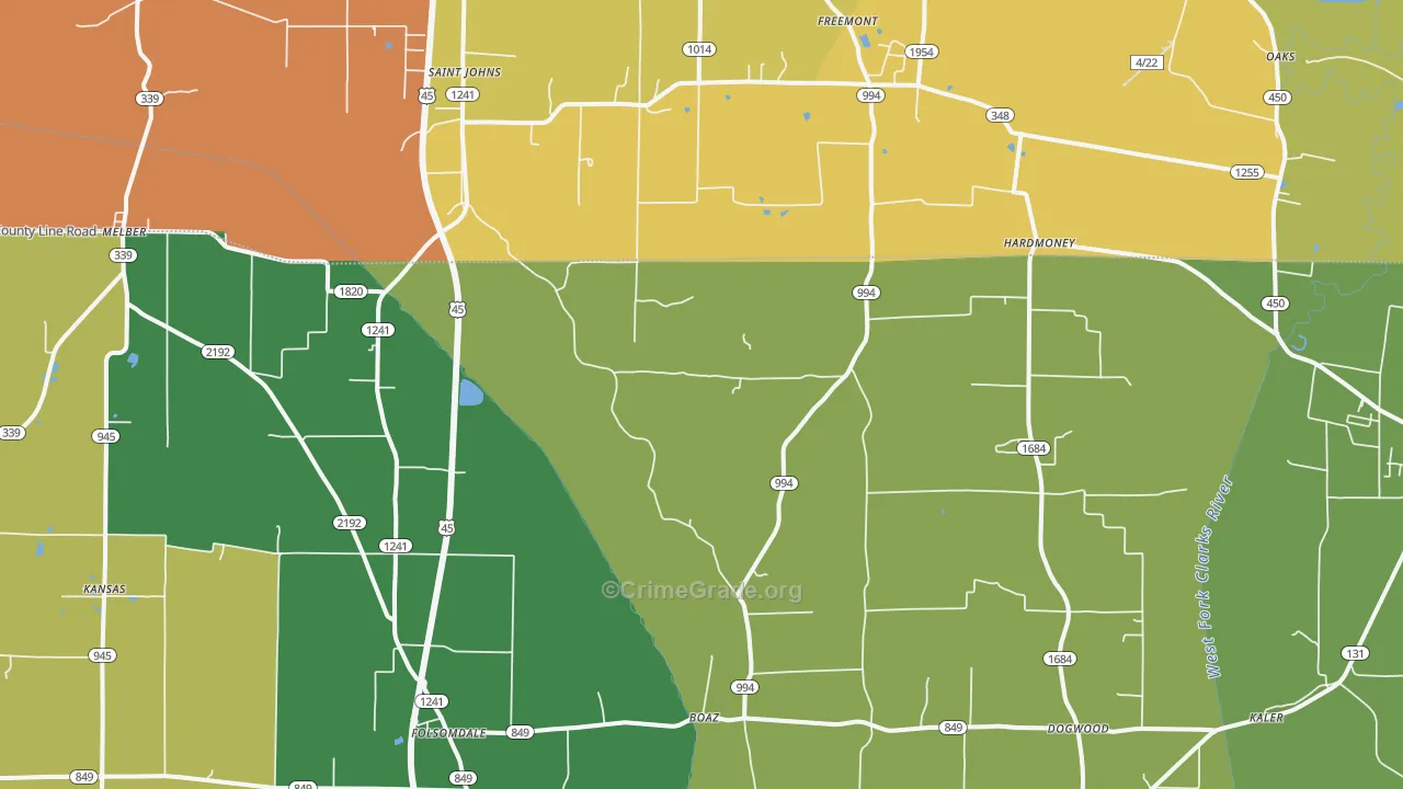 Boaz, KY Map of Theft Rates