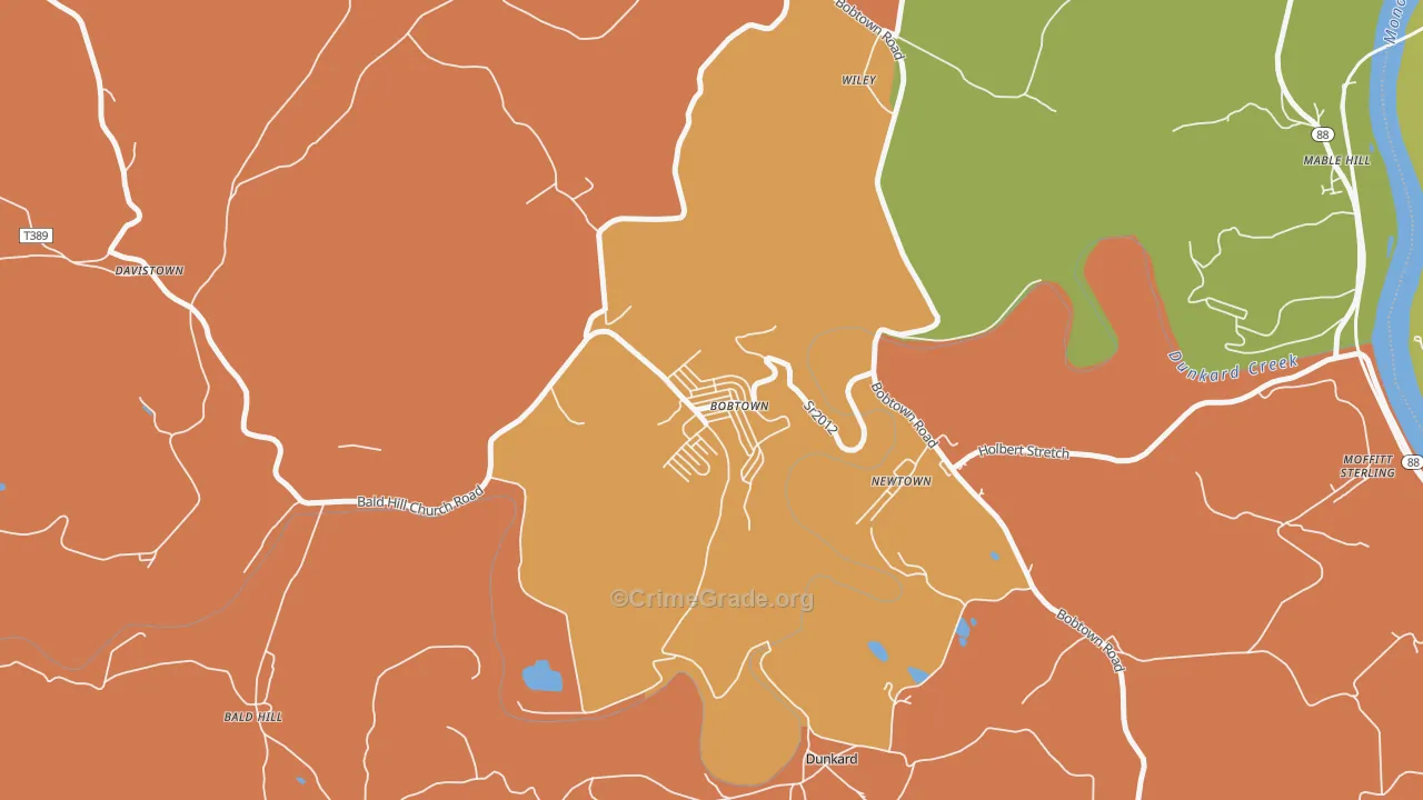 Bobtown, PA Map of Theft Rates