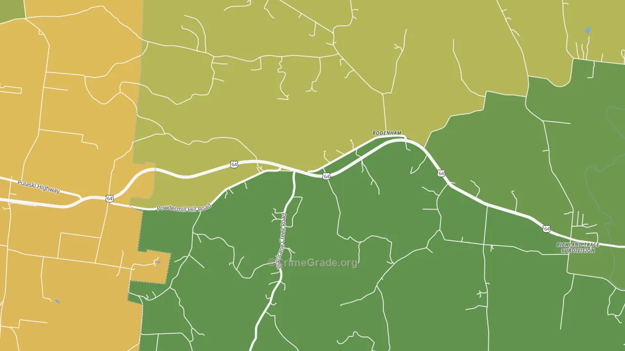 Bodenham, TN Map of Theft Rates
