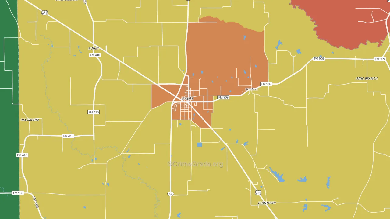 Bogata, TX Map of Theft Rates