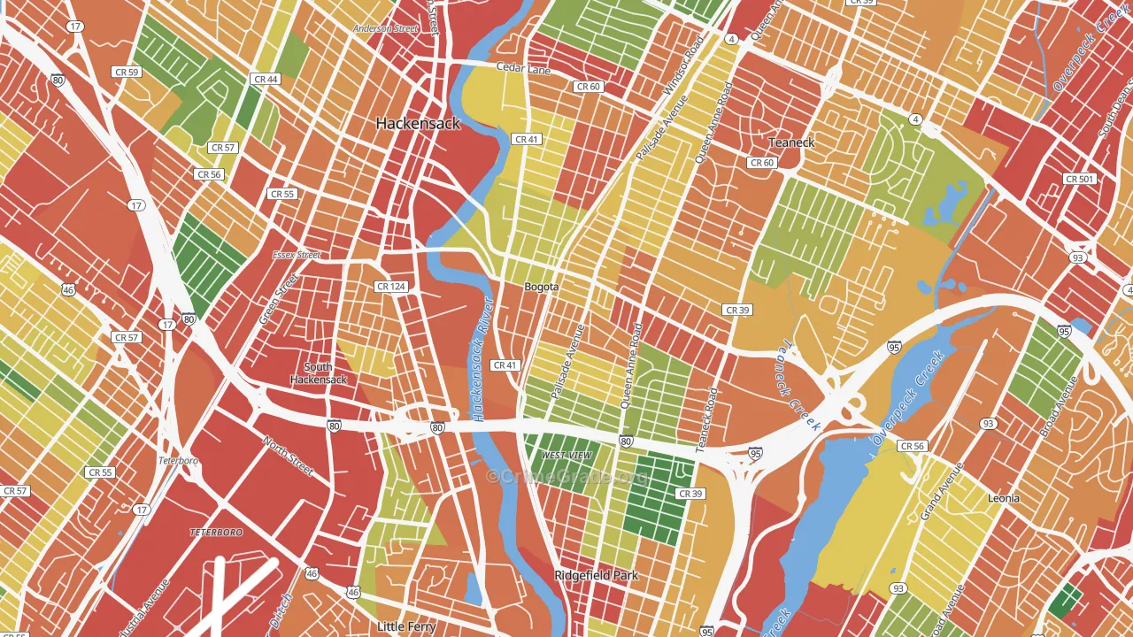 Bogota, NJ Map of Theft Rates