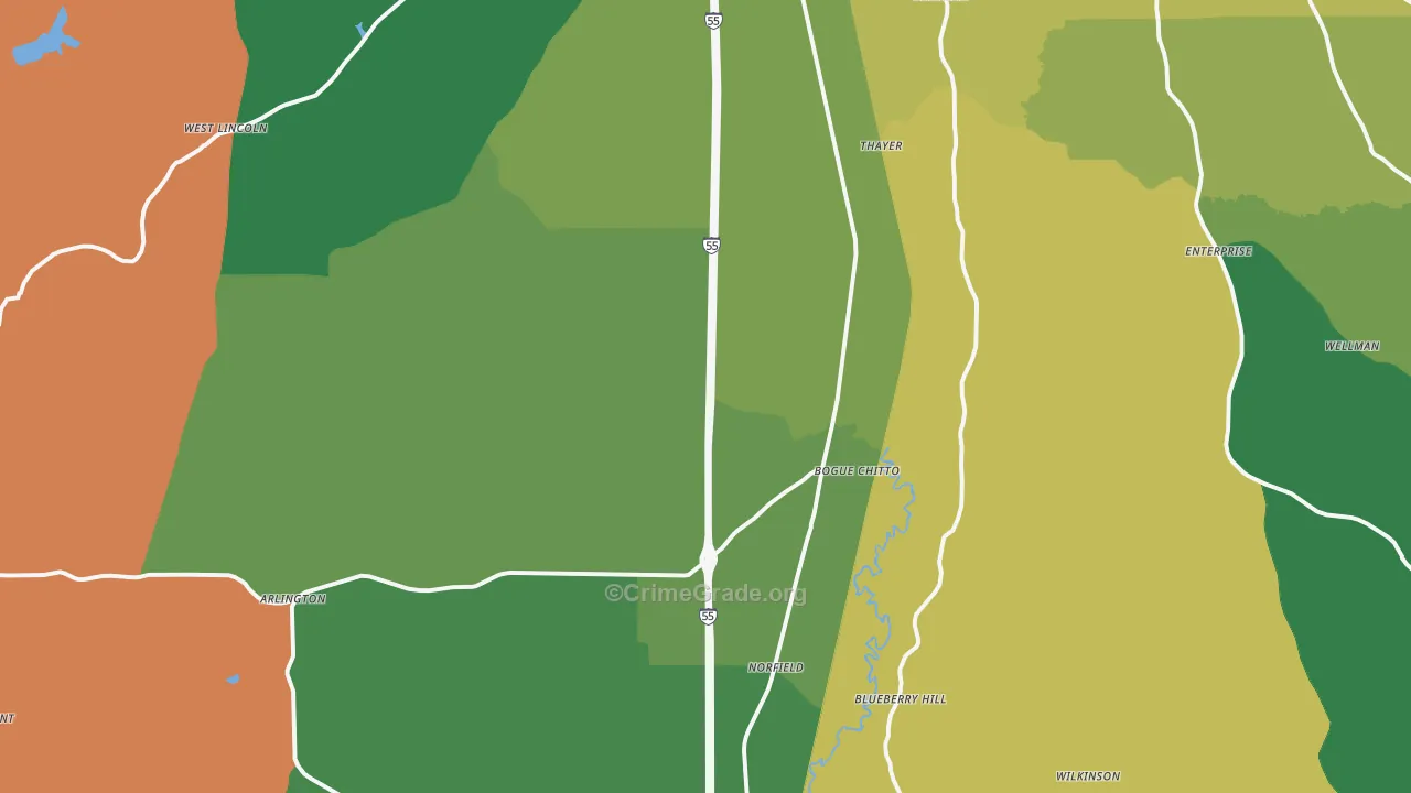 Bogue Chitto, MS Map of Theft Rates