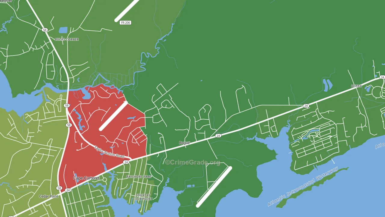 Bogue, NC Map of Theft Rates