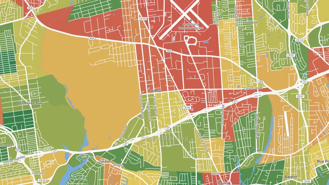 Bohemia, NY Map of Theft Rates