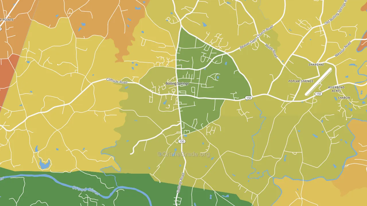 Boiling Springs, NC Map of Theft Rates