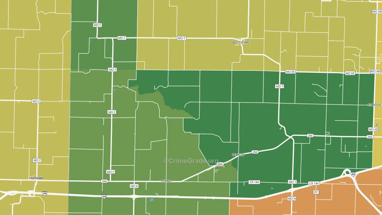 Bois D Arc, MO Map of Theft Rates