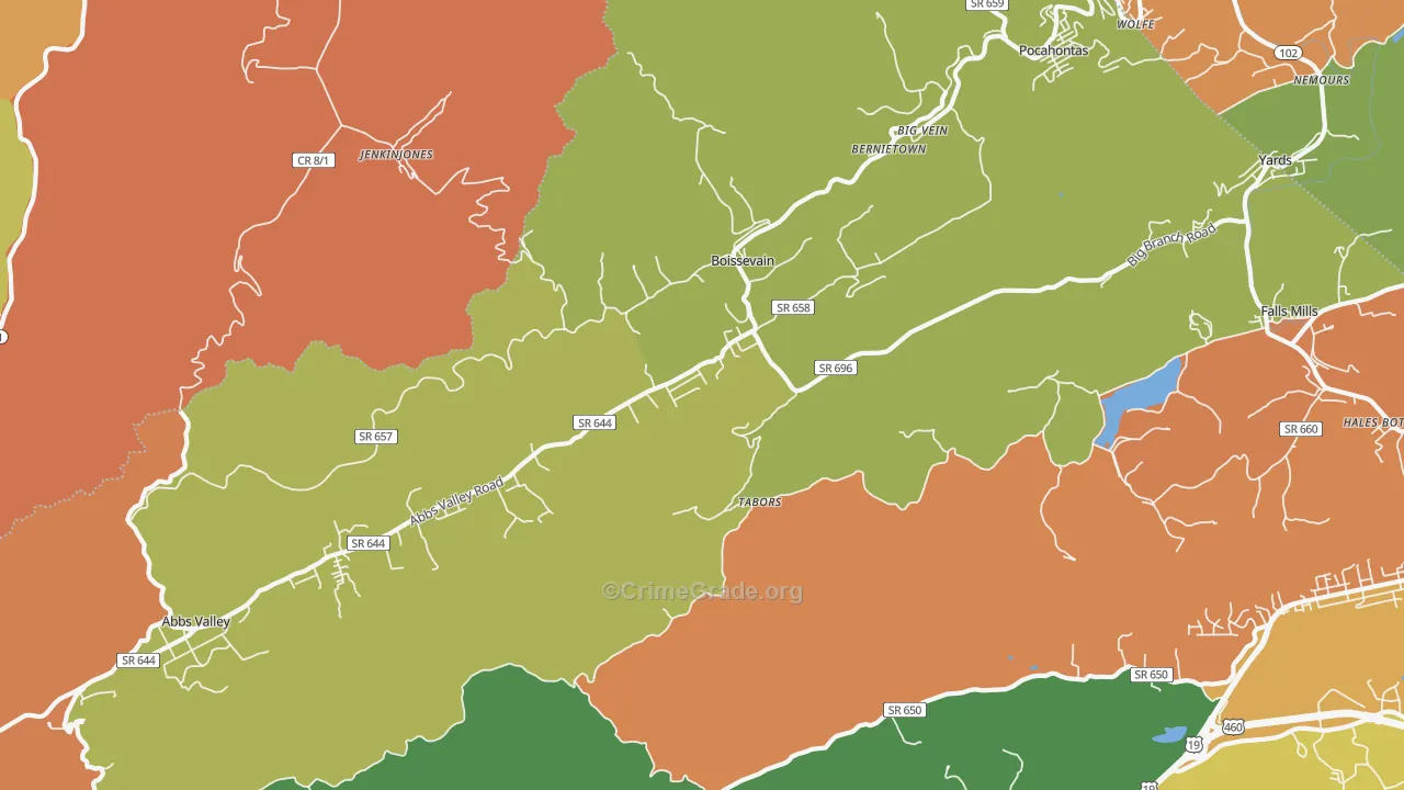 Boissevain, VA Map of Theft Rates