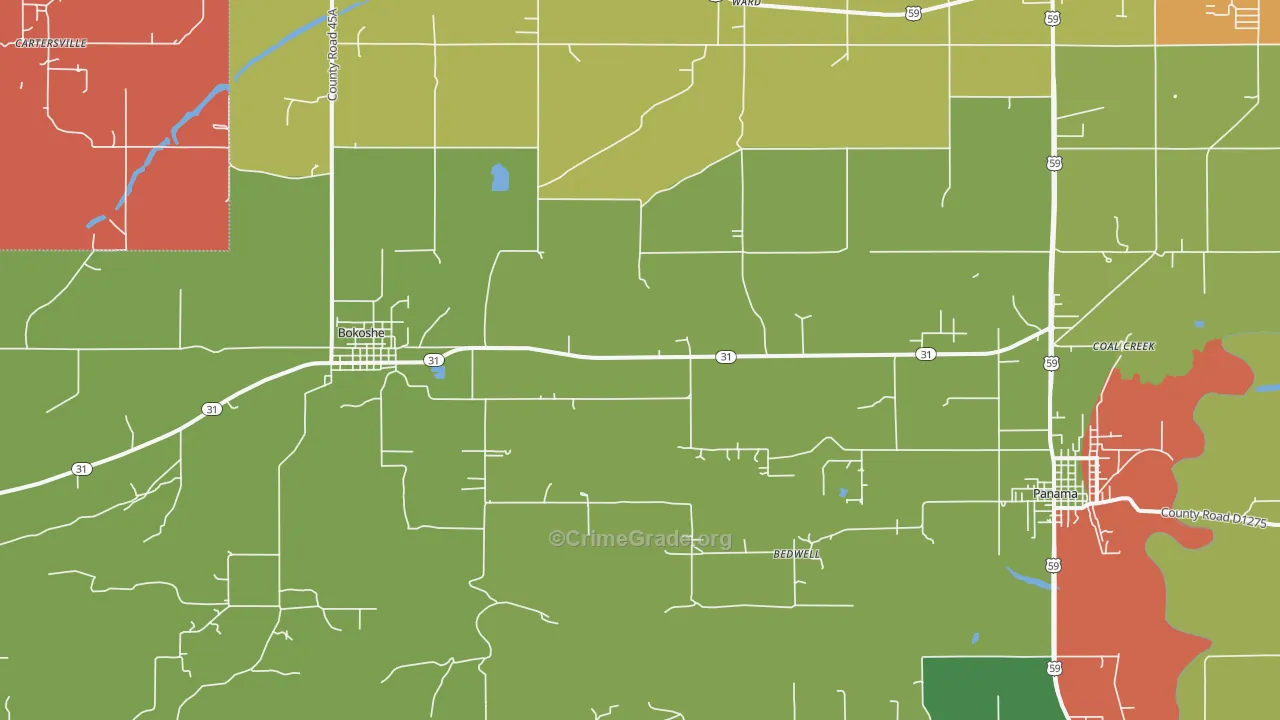 Bokoshe, OK Map of Theft Rates