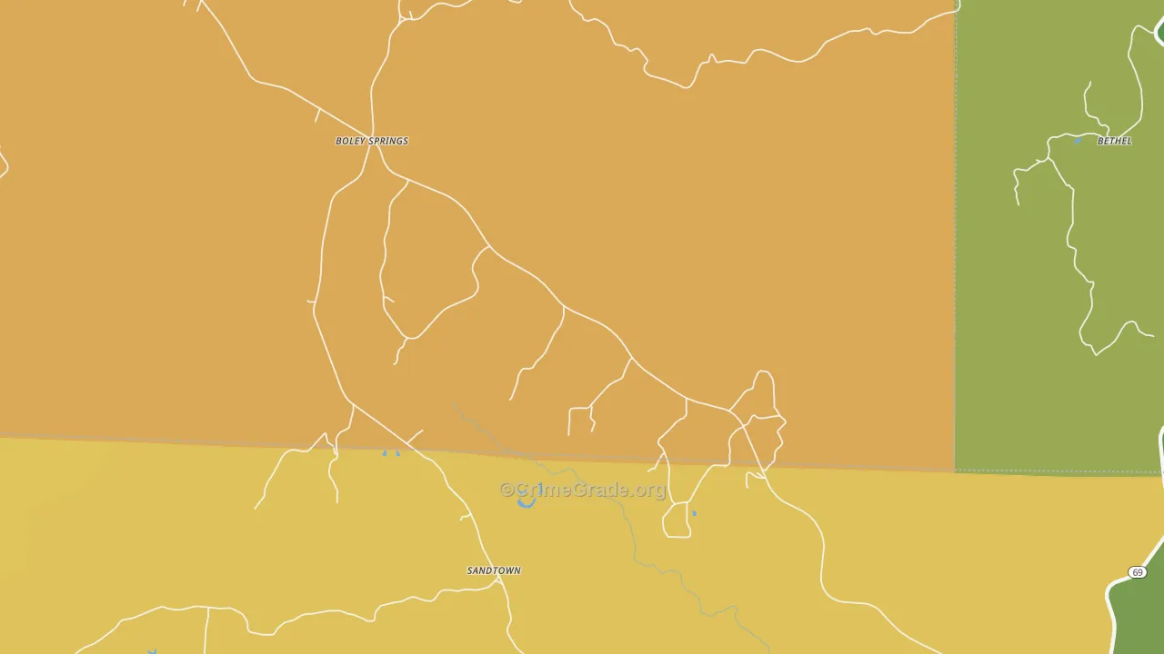 Boley Springs, AL Map of Theft Rates