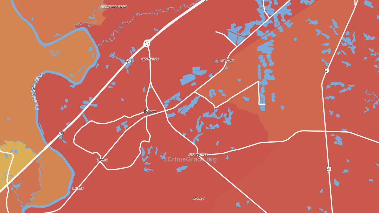 Boligee, AL Map of Theft Rates