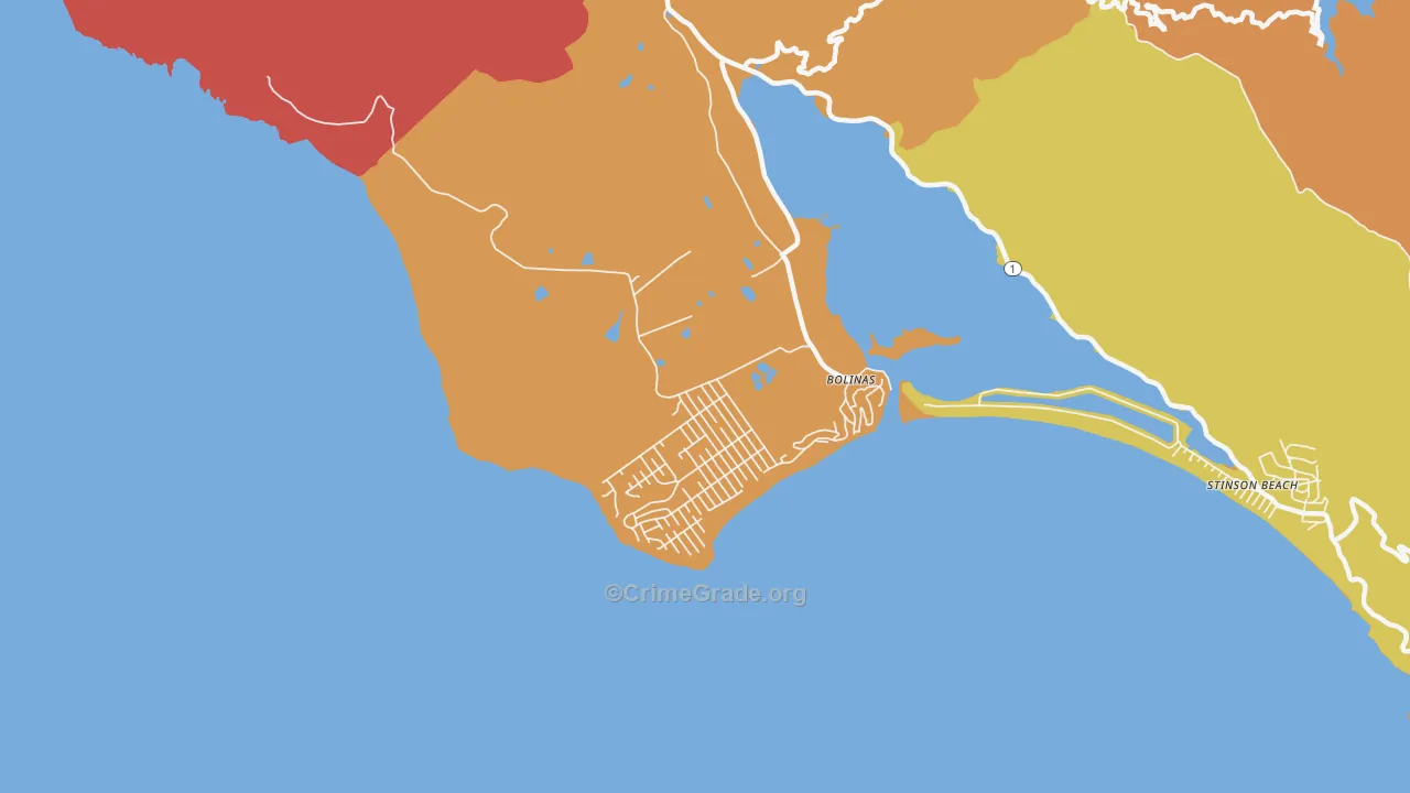 Bolinas, CA Map of Theft Rates